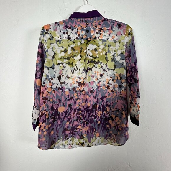 W118 By Walter Baker Womens Abstract Print Sheer Button-Down Shirt Medium Purple - Picture 2 of 8